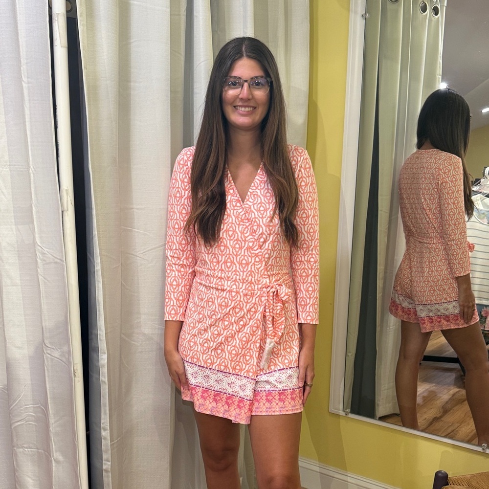 Cabana Life Coral and White Wrap Romper